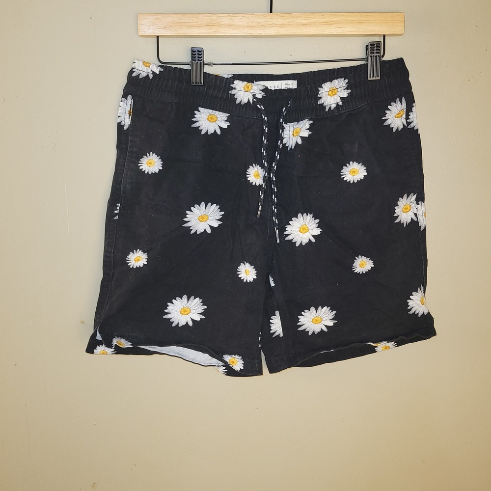 Zipcode Womens‎ Black Daisy Floral Print Drawstring Elastic Waist Shorts Small